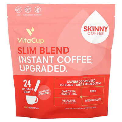 

VitaCup, Slim Blend Instant Coffee, Medium Roast, 24 On-The-Go Sticks, 0.13 oz (3.7 g) Each