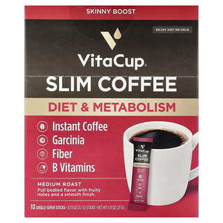 VitaCup, Slim Instant Coffee, Medium Roast, 10 Single-Serve Sticks, 0.13 oz (3.7 g) Each