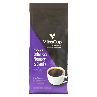 

VitaCup, Focus Mushroom Coffee, Ground, Medium Dark Roast, 10 oz (284 g)