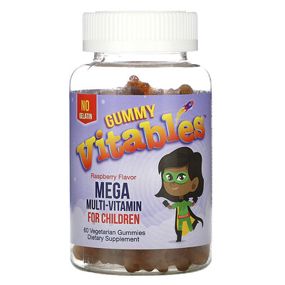 

Vitables жевательные мегамультивитамины для детей, без желатина, малиновый вкус, 60 вегетарианских жевательных мармеладок