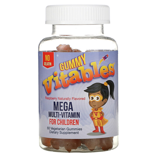 Vitables, Gummy Mega Multivitamin for Children, Multivitamine für Kinder, ohne Gelatine, Himbeergeschmack, 60 vegetarische Fruchtgummis