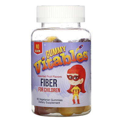 Vitables Жевательная клетчатка для детей, без желатина, вкус фруктового ассорти, 60 вегетарианских жевательных таблеток