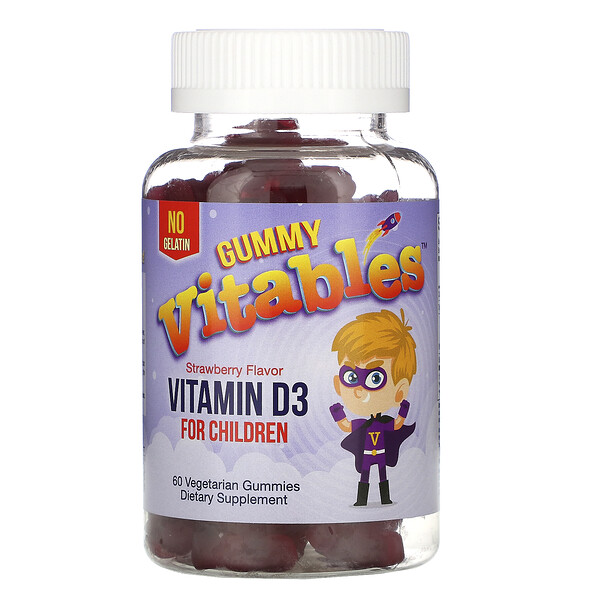 Vitables, Gummy Vitamin D3 for Children, Strawberry Flavor, 60