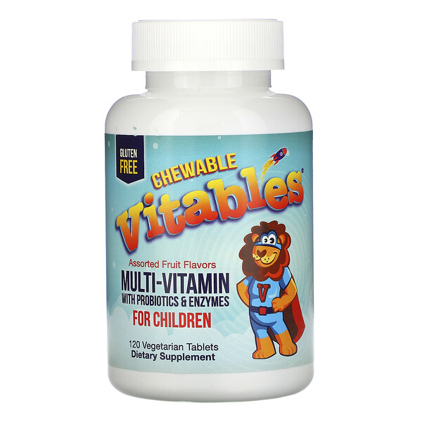 Vitables, Chewable Multi-Vitamins with Probiotics & Enzymes for Children, Multivitamin-Kautabletten mit Probiotika und Enzymen für Kinder, Fruchtgeschmack, 120 pflanzliche Tabletten