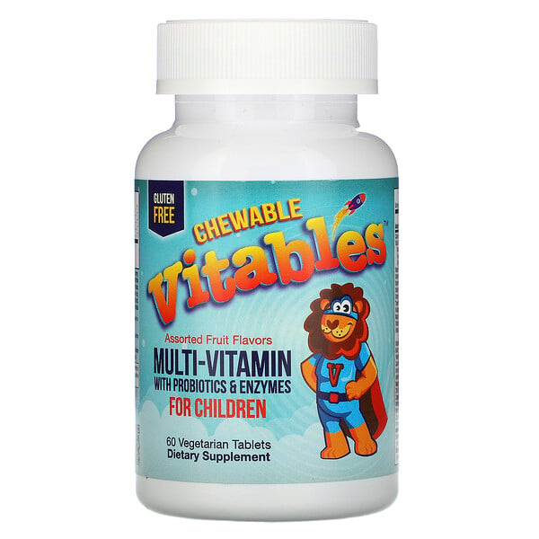 Vitables, Chewable Multi-Vitamins with Probiotics & Enzymes for Children, Multivitamine, Kautabletten mit Probiotika und Enzymen für Kinder, Fruchtgeschmack, 60 vegetarische Tabletten