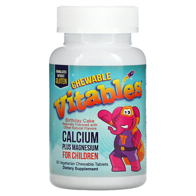 

Vitables, Chewable Calcium Plus Magnesium for Children, Birthday Cake Flavor, 90 Vegetarian Tablets