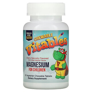 Vitables, Comprimidos Mastigáveis de Magnésio para Crianças, Cereja, 90 Comprimidos Vegetarianos