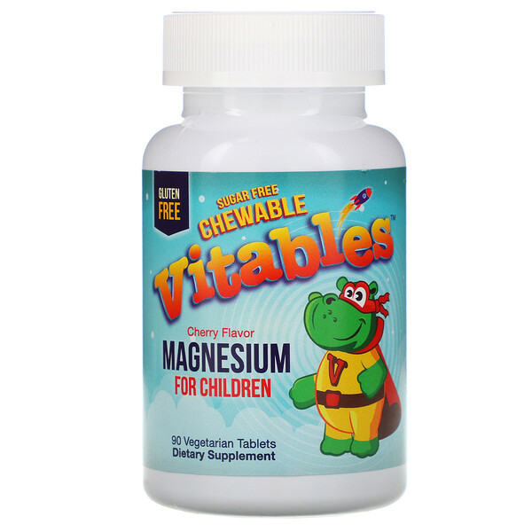 Vitables, Детские жевательные таблетки с магнием, без сахара, со вкусом вишни, 90 вегетарианских таблеток