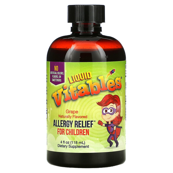 Vitables, Solution liquide pour le soulagement des allergies chez l'enfant, Sans alcool, Arôme raisin, 118 ml