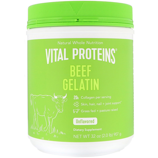 Vital Proteins‏, ג'לטין בקר, חסר טעם, 907 גרם (2 lbs)