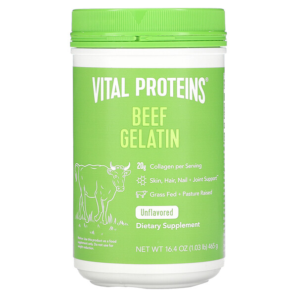 Vital Proteins‏, ג'לטין בקר, ללא חומרי טעם, ‏465 גרם (16.4‎ אונקיות)