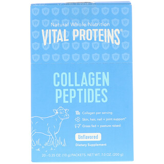 Vital Proteins, Peptides de collagène issus d'animaux nourris à l'herbe et élevés en pâturage, Nature, 20 sachets individuels (10 g)