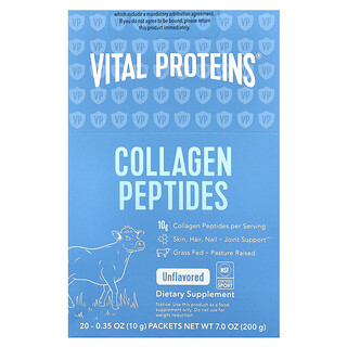 Vital Proteins, Kolajen Peptitler, Aromasız, 20 Paket, Her Biri 0,35 oz (10 g)