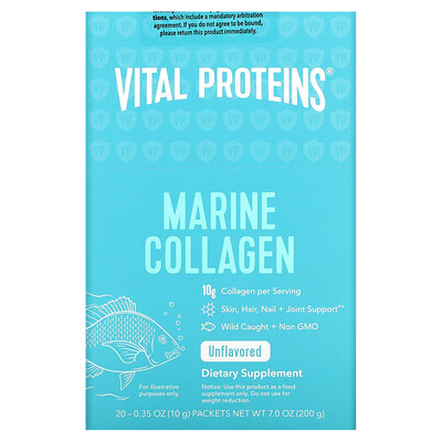 Vital Proteins Морской коллаген, без вкусовых добавок, 20 пакетиков, 10 г (0,35 унции) в каждом