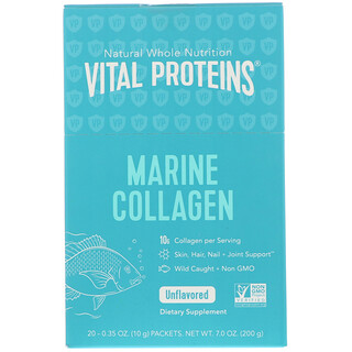 Vital Proteins, Colágeno marino, Sin sabor, 20 sobres, 10 g (0,35 oz) cada uno