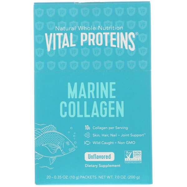 Vital Proteins‏, كولاجين بحري، خالٍ من النكهات، 20 كيس، 0.35 أونصة (10 جم) كل كيس