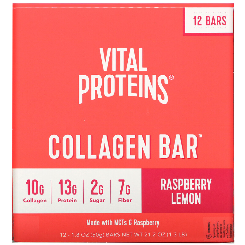 Vital Proteins, Collagen Bar, Raspberry Lemon, 12 Bars, 1.8 oz (50 g