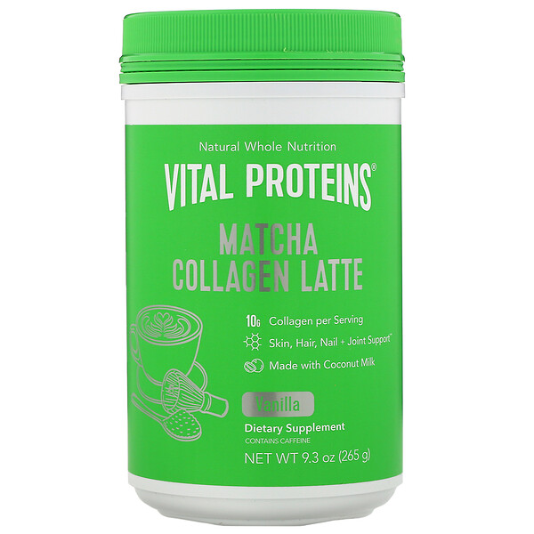 Vital Proteins‏, מאצ'ה לאטה בתוספת קולגן, וניל, 265 גרם (9.3 אונקיות)