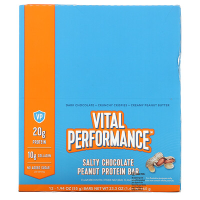 

Vital Proteins Vital Performance Protein Bar соленый шоколад с арахисом 12 батончиков 55 г (1 94 унции)