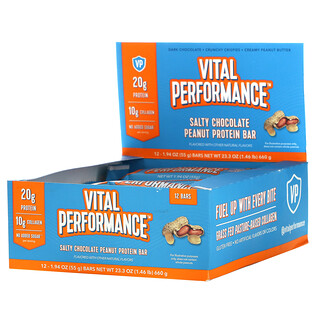Vital Proteins, Vital Performance Protein Bar, Salty Chocolate Peanut Flavor, 12 Bars, 1.94 oz (55 g) Each