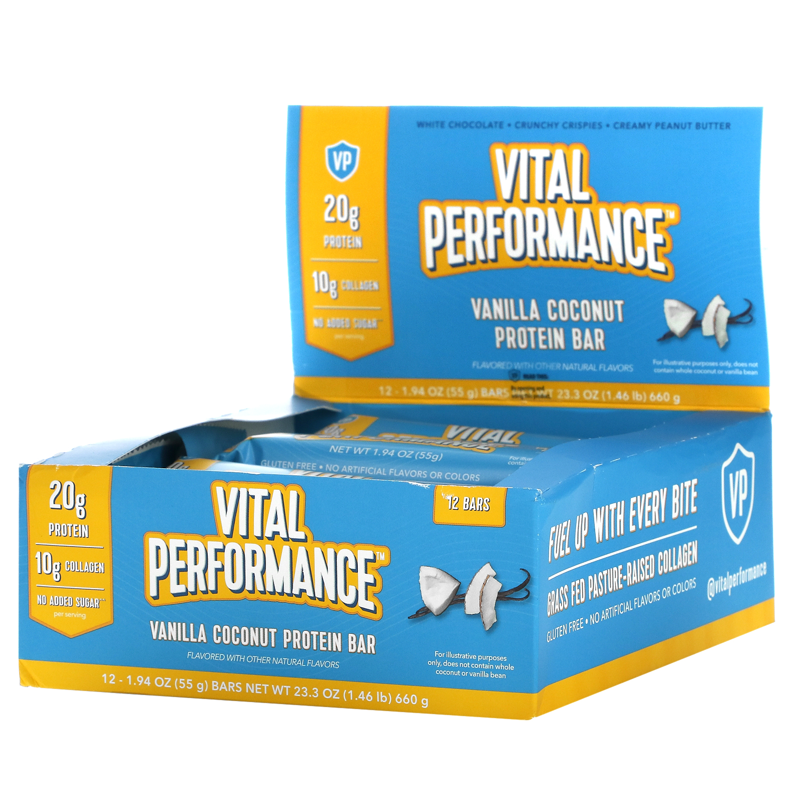 Vital Proteins Vital Performance Protein Bar Vanilla Coconut 12 Bars 194 Oz 55 G Each