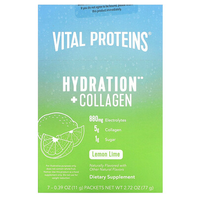 Vital Proteins, Hydration + Collagen, Lemon Lime, 7 Packets, 0.39 oz (11 g) Each