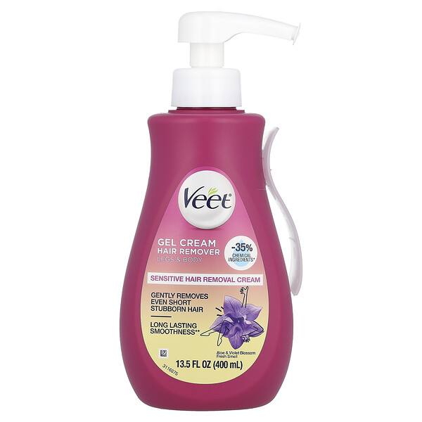 Veet Gel Cream Hair Remover, Sensitive, Aloe & Violet Blossom Fresh Smell, 13.5 fl oz (400 ml)