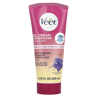 Veet, Crema para eliminar el vello en gel para pieles sensibles, Aloe y flor de violeta, 200 ml (6,78 oz. Líq.)
