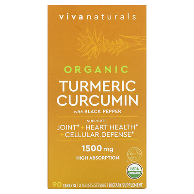 

Viva Naturals Organic Turmeric Curcumin with Black Pepper 500 mg 90 Tablets