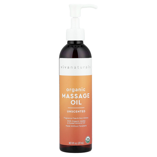 Viva Naturals Organic Massage Oil, Unscented, 8 fl oz (237 ml)
