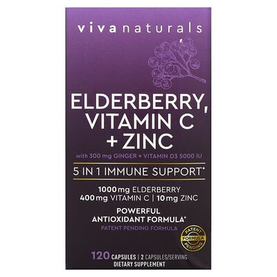 

Viva Naturals Elderberry витамин C и цинк поддержка иммунитета 5 в 1 120 капсул