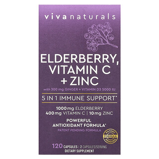 Viva Naturals, Seljanmarja, C-vitamiini + sinkki, 120 kapselia