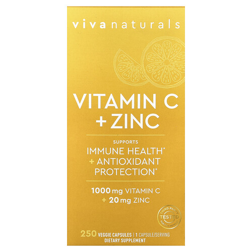 Viva Naturals Vitamin C + Zinc, 250 Veggie Capsules