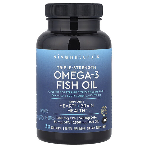Viva Naturals Omega-3 Fish Oil, Triple-Strength, 30 Softgels (1,250 mg per Softgel)