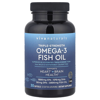 Viva Naturals, Aceite de pescado con omega-3, Triple concentración, 2500 mg, 30 cápsulas blandas (1250 mg por cápsula blanda)