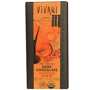 Vivani, 100% органический черный шоколад, апельсиновый, 3,5 унции (100 г)