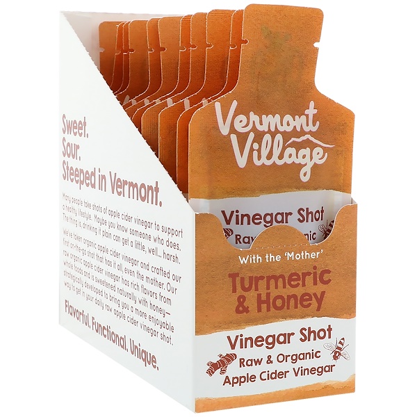 Vermont Village, Organic, Apple Cider Vinegar Shot, Turmeric & Honey, 12 Pouches, 1 oz (28 g