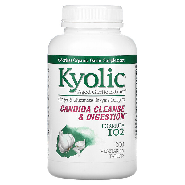 Kyolic, Aged Garlic Extract, Candida Cleanse & Digestion, Formula 102, 200 Vegetarian Tablets