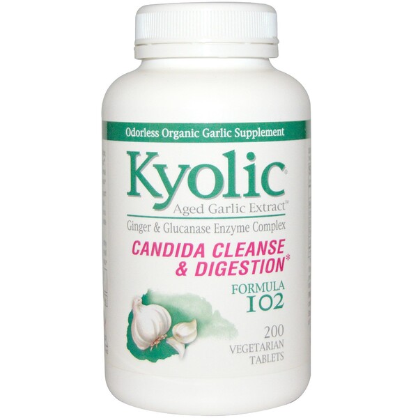 Kyolic, Formula 102, Aged Garlic Extract, Candida Cleanse & Digestion, 200 Vegetarian Tablets