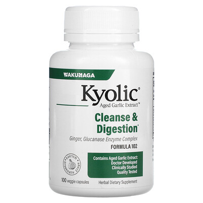 Kyolic экстракт выдержанного чеснока, формула 102 для удаления дрожжевого грибка и улучшения пищеварения, 100 растительных капсул