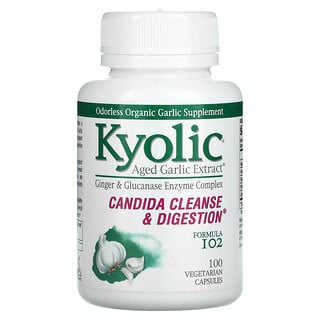 Kyolic, экстракт выдержанного чеснока, формула 102 для удаления дрожжевого грибка и улучшения пищеварения, 100 растительных капсул