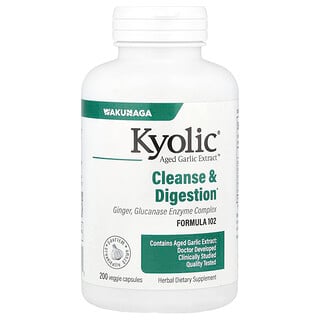 Kyolic, Aged Garlic Extract™, Suplemento para favorecer la limpieza interna y la digestión, Fórmula 102, 200 cápsulas vegetales