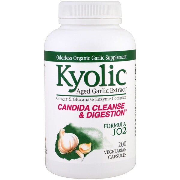 Kyolic, Formula 102, Aged Garlic Extract, Candida Cleanse & Digestion, 200 Vegetarian Capsules