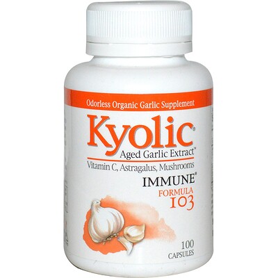 Kyolic Экстракт выдержанного чеснока, формула 103 для поддержки иммунитета, 100 капсул