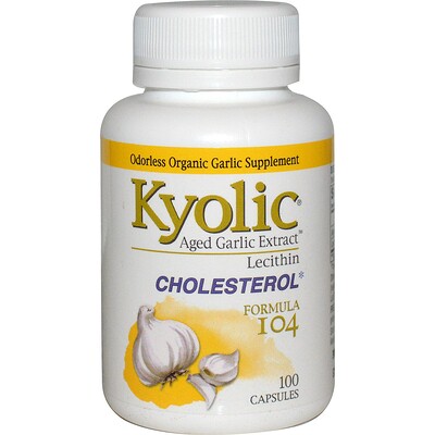 Kyolic Экстракт выдержанного чеснока с лецитином, формула 104 для снижения уровня холестерина, 100 капсул