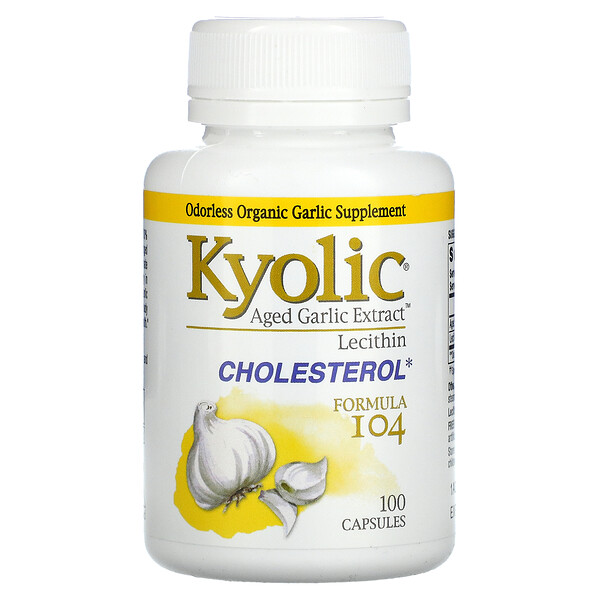 Kyolic, Extracto de ajo maduro Aged Garlic Extract con lecitina, Fórmula 104 para el colesterol, 100 cápsulas