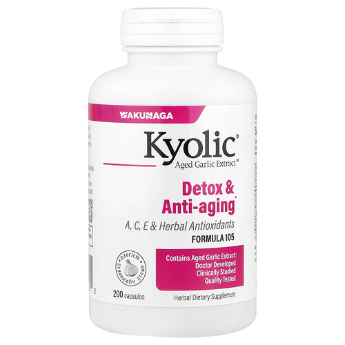 Kyolic Aged Garlic Extract™, Detox & Anti-Aging, Formula 105, 200 Capsules