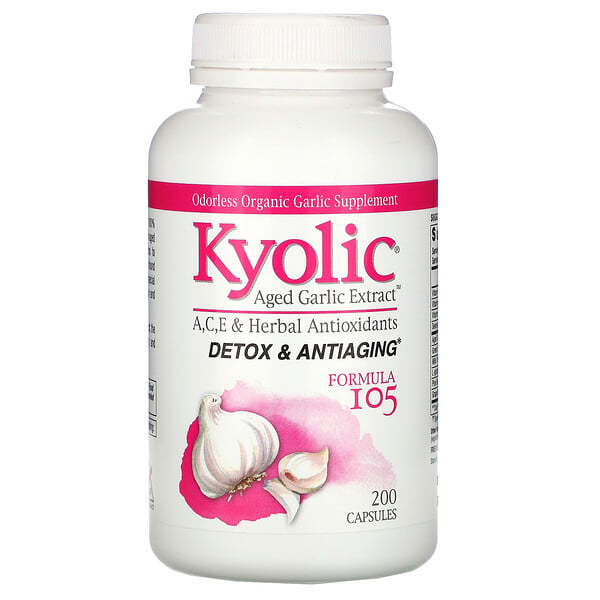 Kyolic, Extracto de ajo envejecido, desintoxicante & antienvejecimiento, fórmula 105, 200 cápsulas