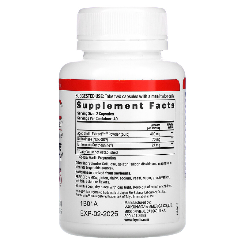 Kyolic, Aged Garlic Extract, Blood Pressure Health, Formula 109, 80