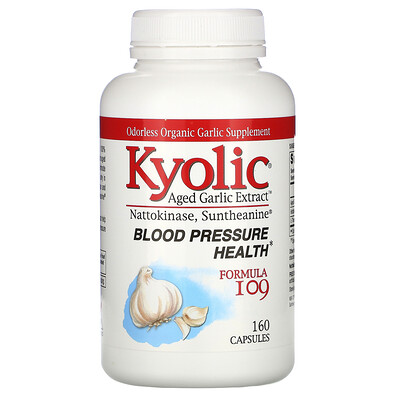 Kyolic Aged Garlic Extract, экстракт выдержанного чеснока, для здорового артериального давления, формула 109, 160 капсул